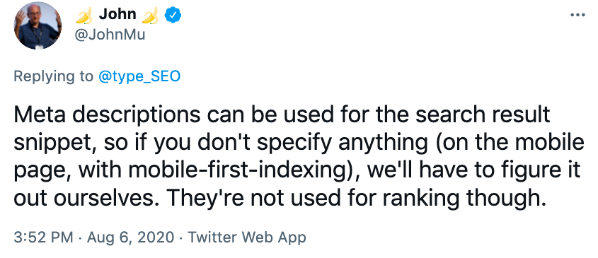 John Mueller meta description tweet